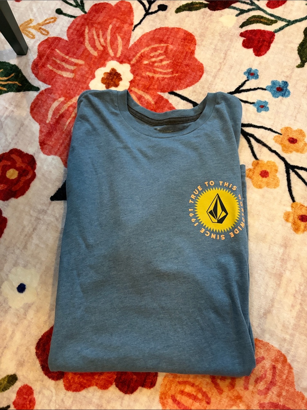 Volcom Blue Tee with Yellow Chest Emblem